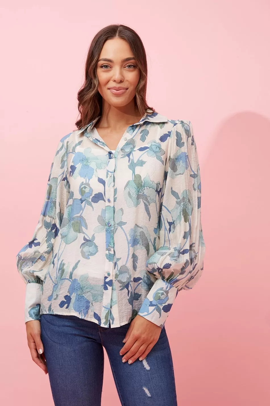 BELLE BALLOON SLEEVE FLORAL SHIRT