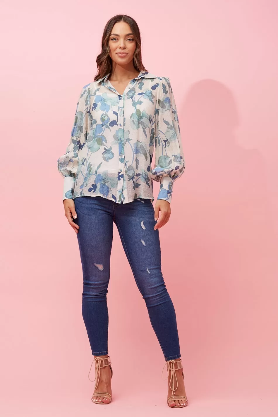 BELLE BALLOON SLEEVE FLORAL SHIRT