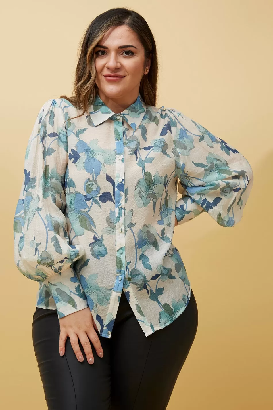 BELLE BALLOON SLEEVE FLORAL SHIRT