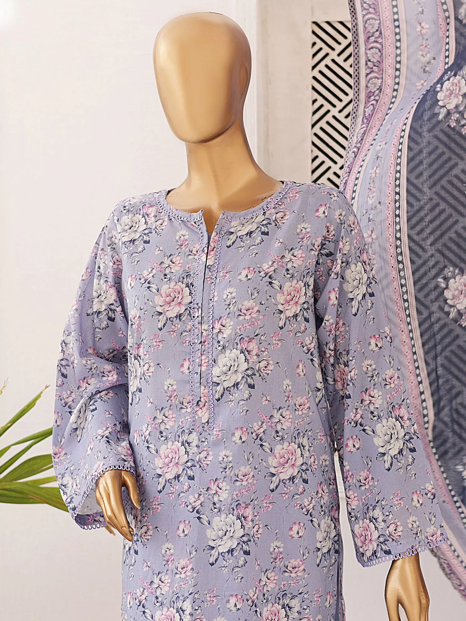 Bin Saeed Printed Lawn 3-Piece Suit - Lilac