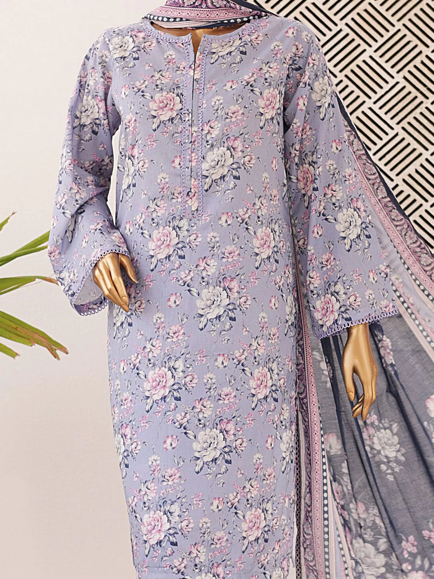 Bin Saeed Printed Lawn 3-Piece Suit - Lilac