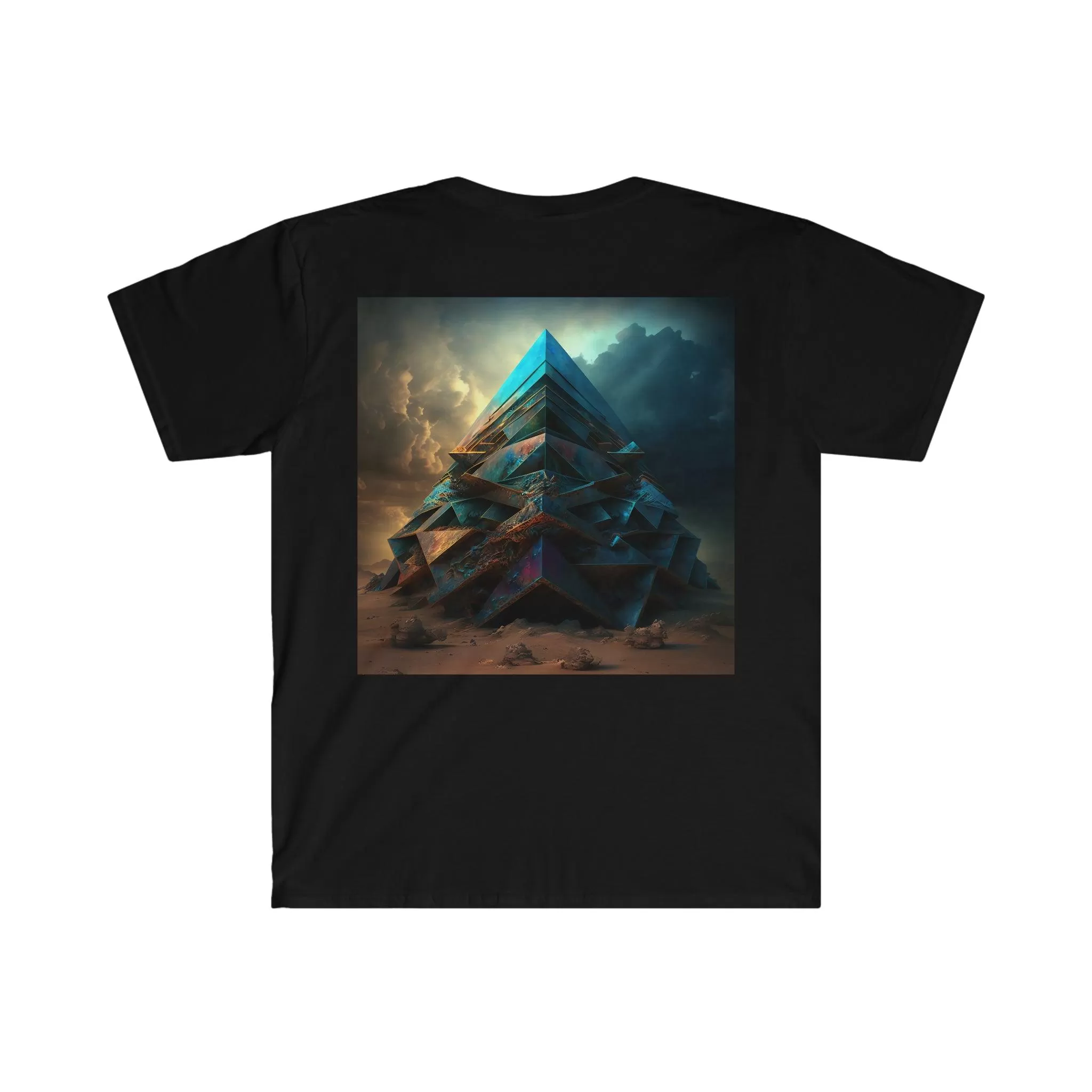 Bismuth Pyramids: Colorful and Surreal Unisex Soft Style Digital and AI Art T-Shirt for Festival and Street Wear v2