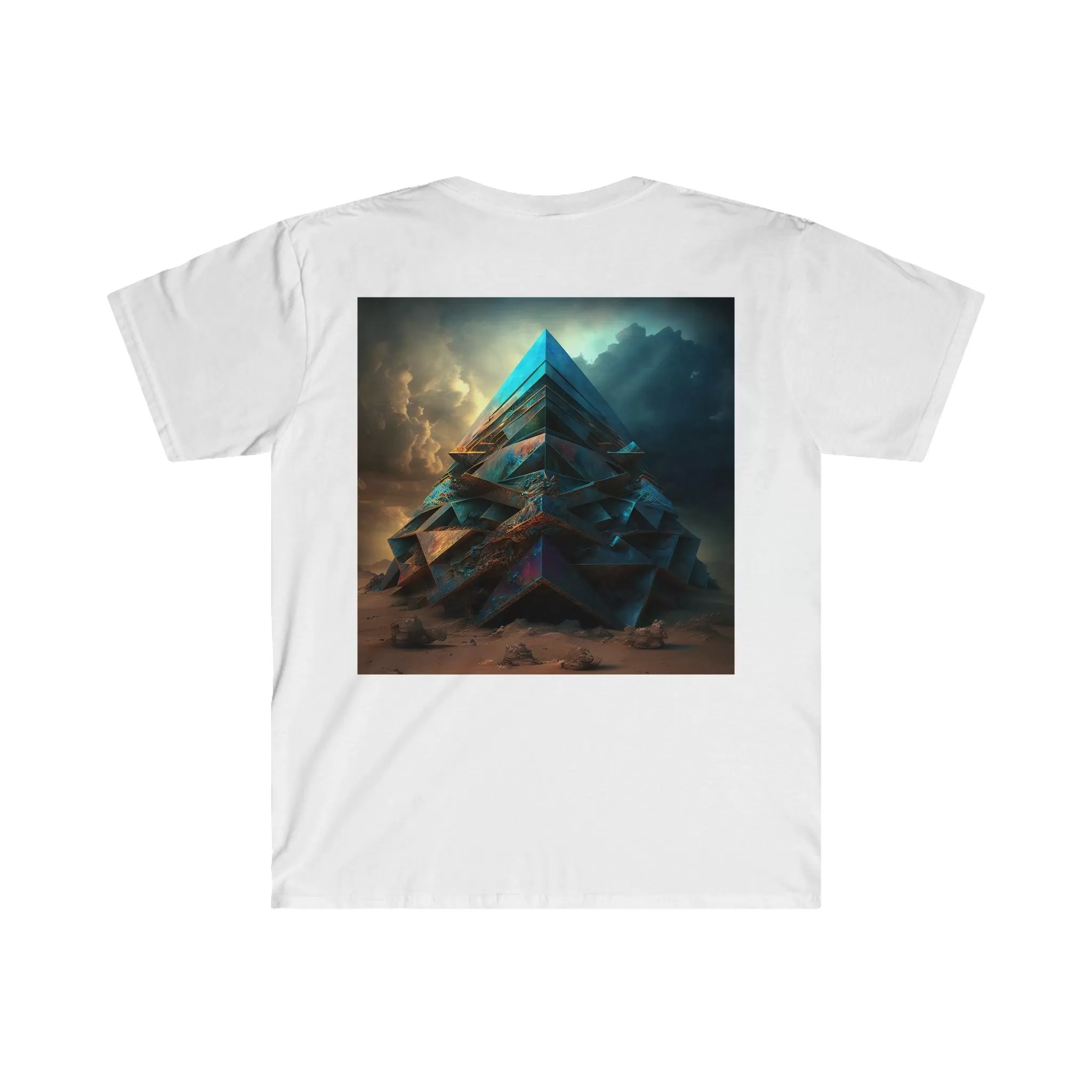 Bismuth Pyramids: Colorful and Surreal Unisex Soft Style Digital and AI Art T-Shirt for Festival and Street Wear v2