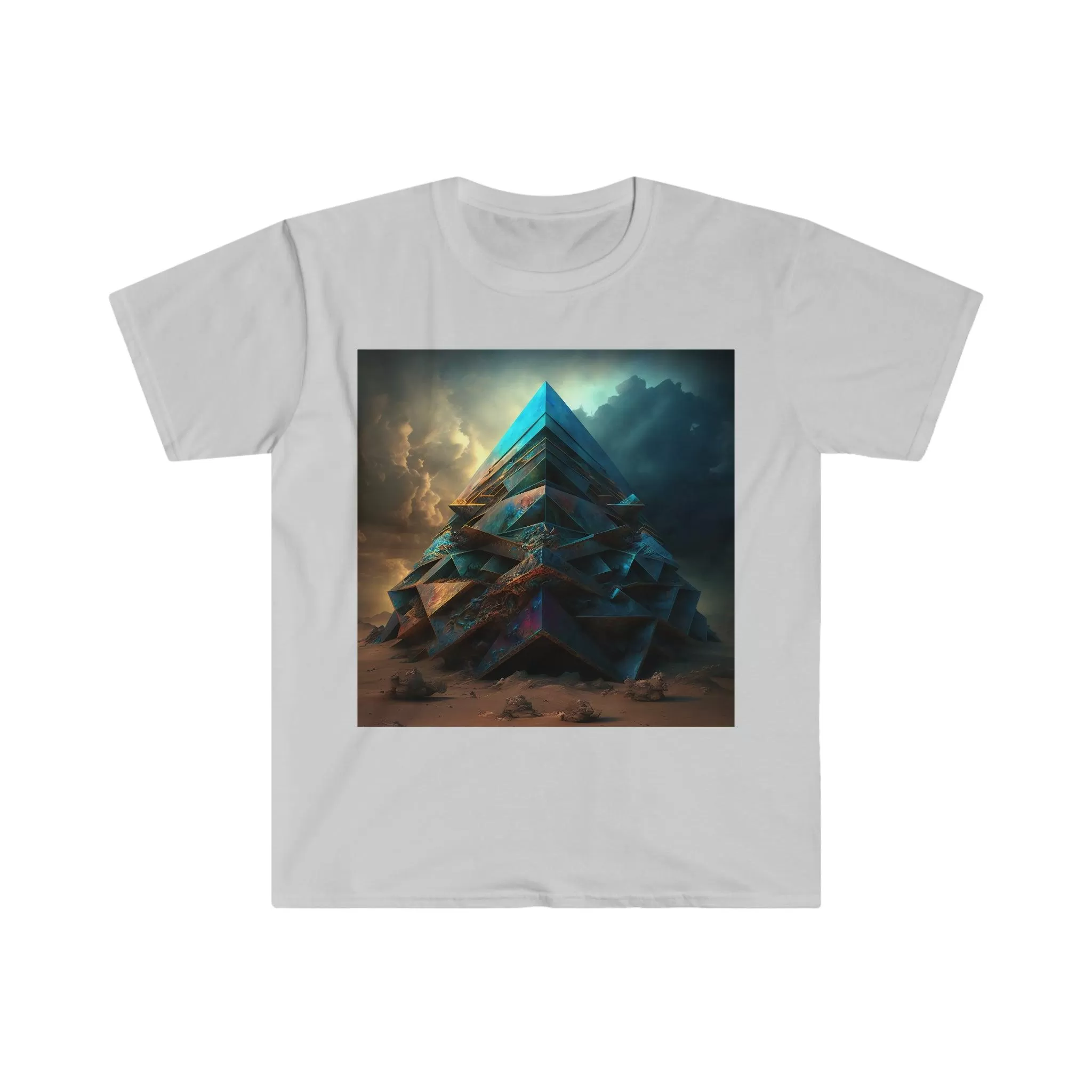 Bismuth Pyramids: Colorful and Surreal Unisex Soft Style Digital and AI Art T-Shirt for Festival and Street Wear v2