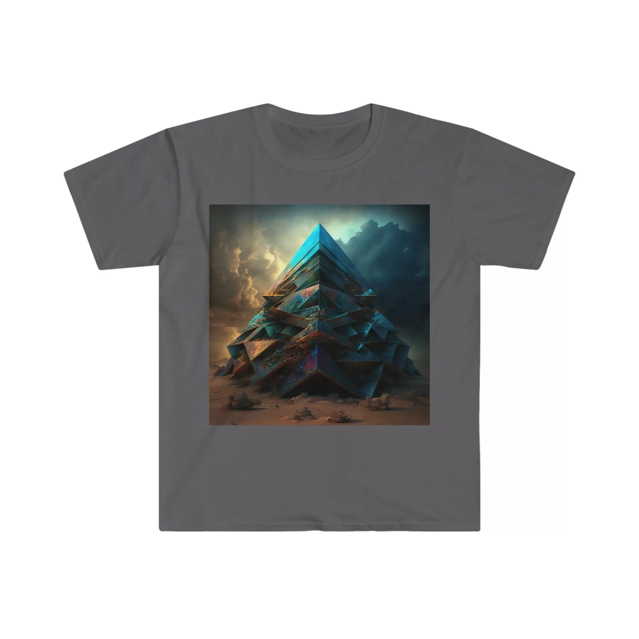 Bismuth Pyramids: Colorful and Surreal Unisex Soft Style Digital and AI Art T-Shirt for Festival and Street Wear v2