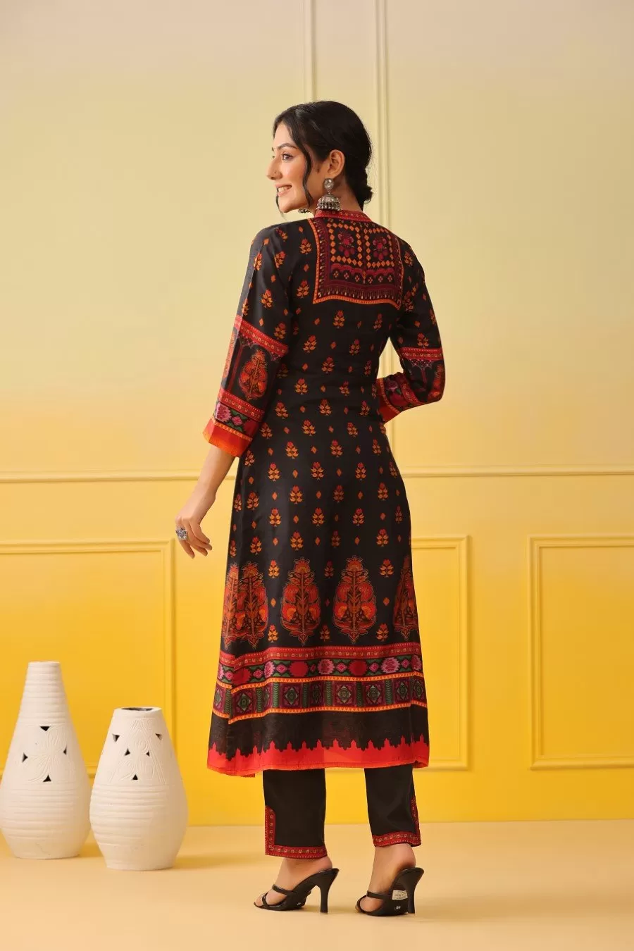 Black Ethnic Tussar Silk Kurta with Pant