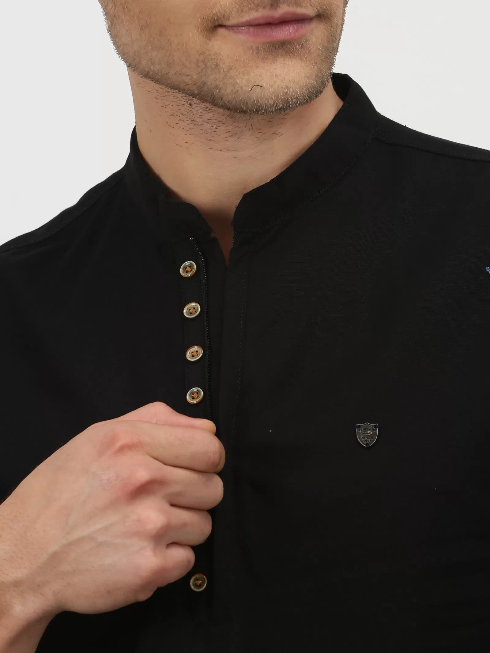 Black Solid Long Sleeve Casual Kurta