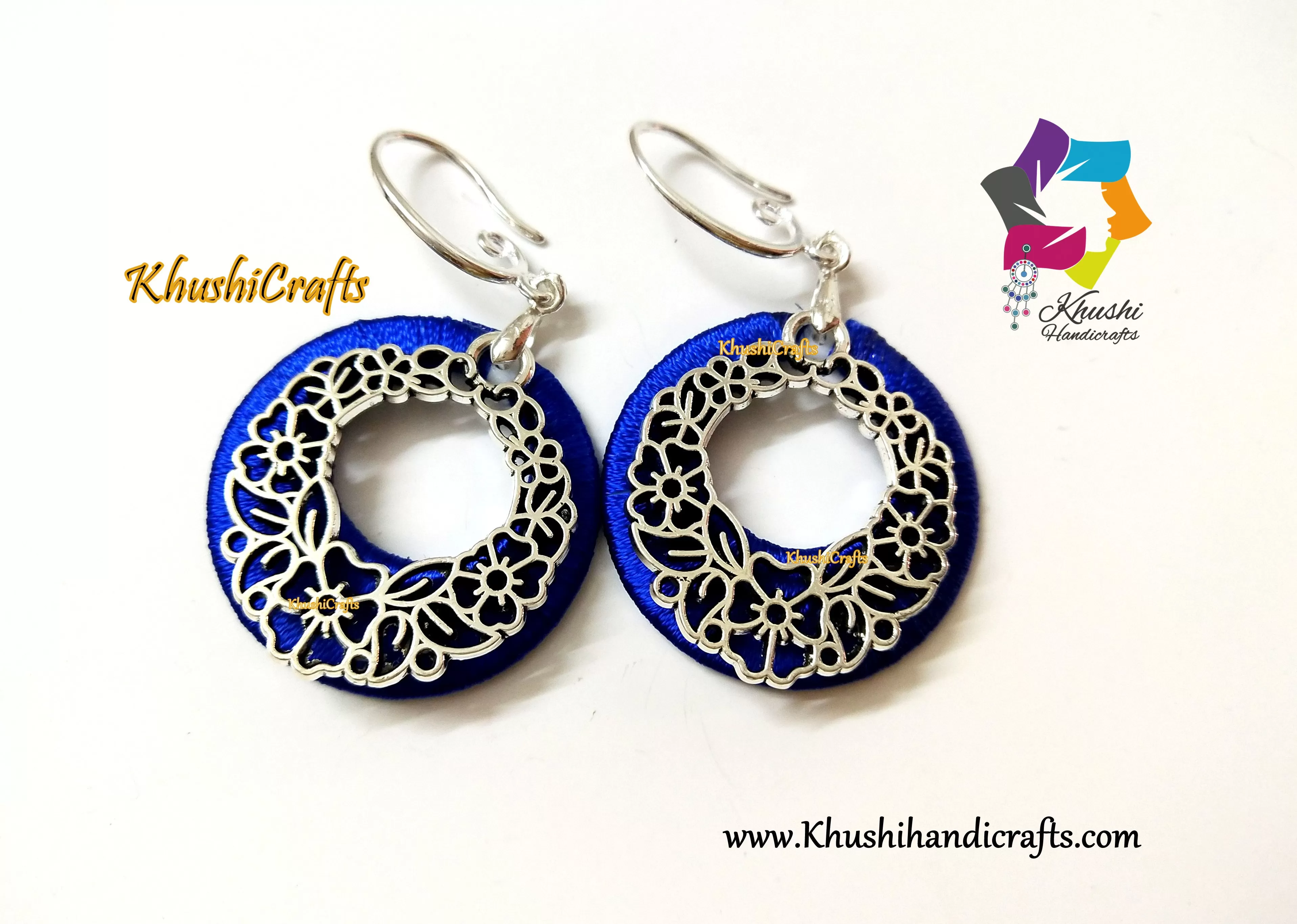 Blue Green Chandbali Silk thread earrings with filigree metal dangler!