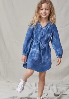 Blue Tie Dye Ruffle Edge Dress