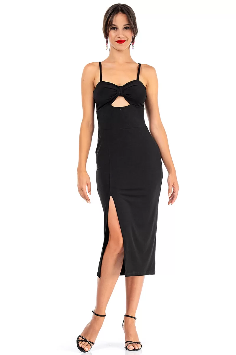 Bow Bust Midi Dress With Slit