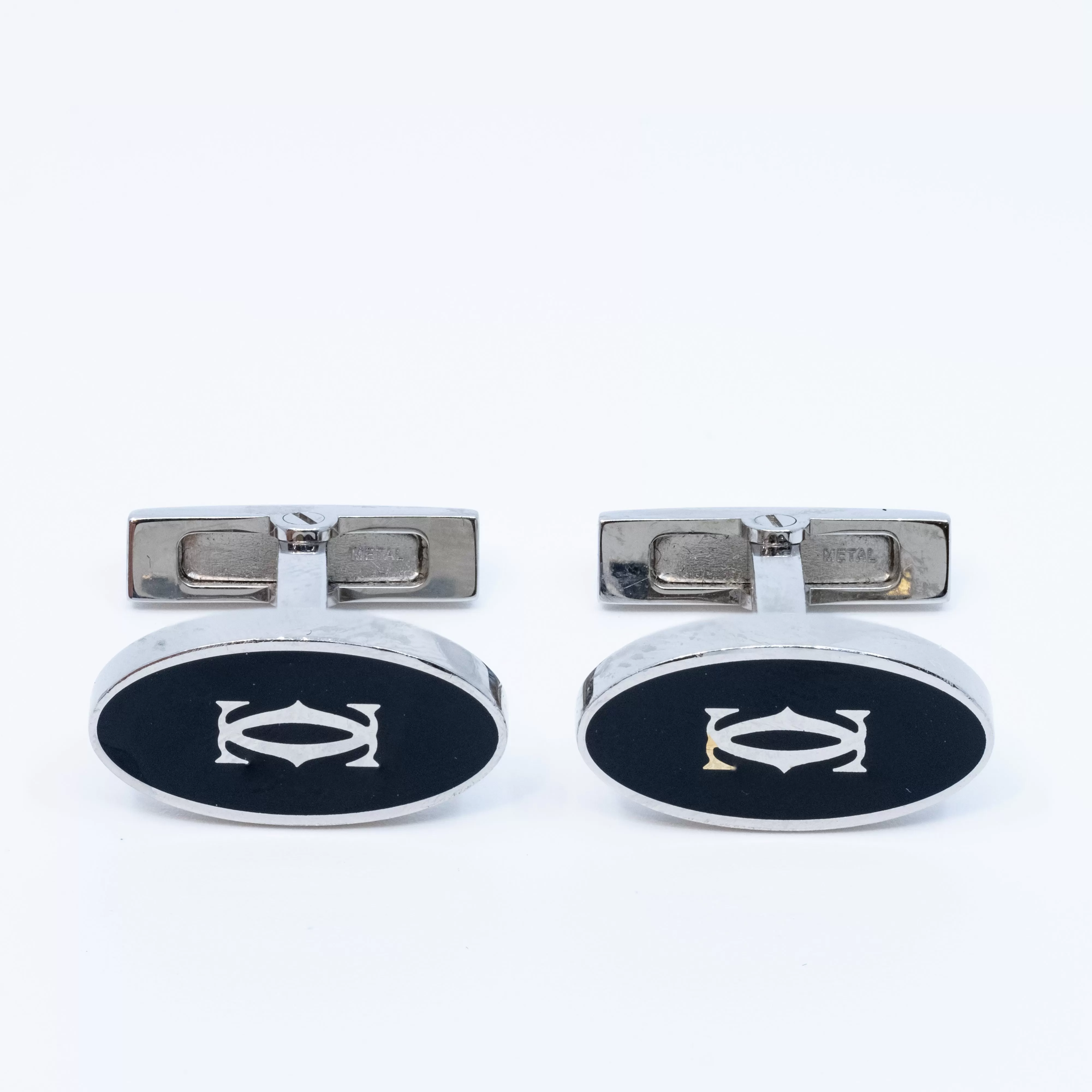 Cartier Sterling Black Enamel Logo Cufflinks