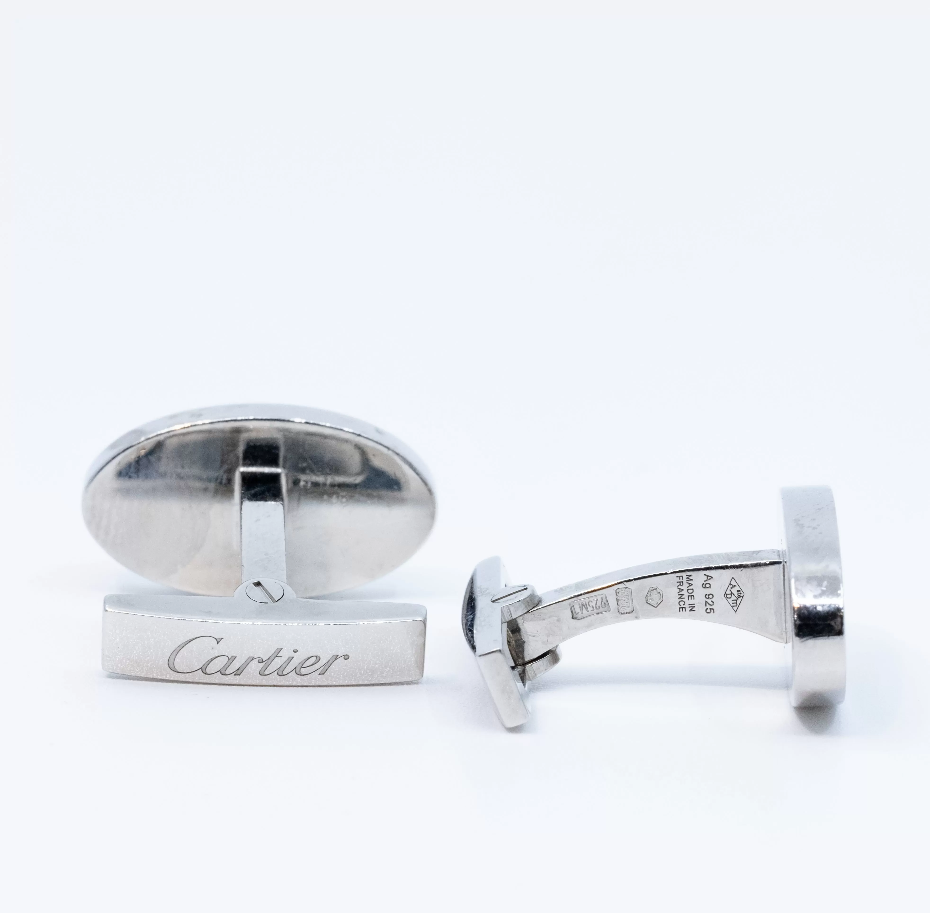 Cartier Sterling Black Enamel Logo Cufflinks