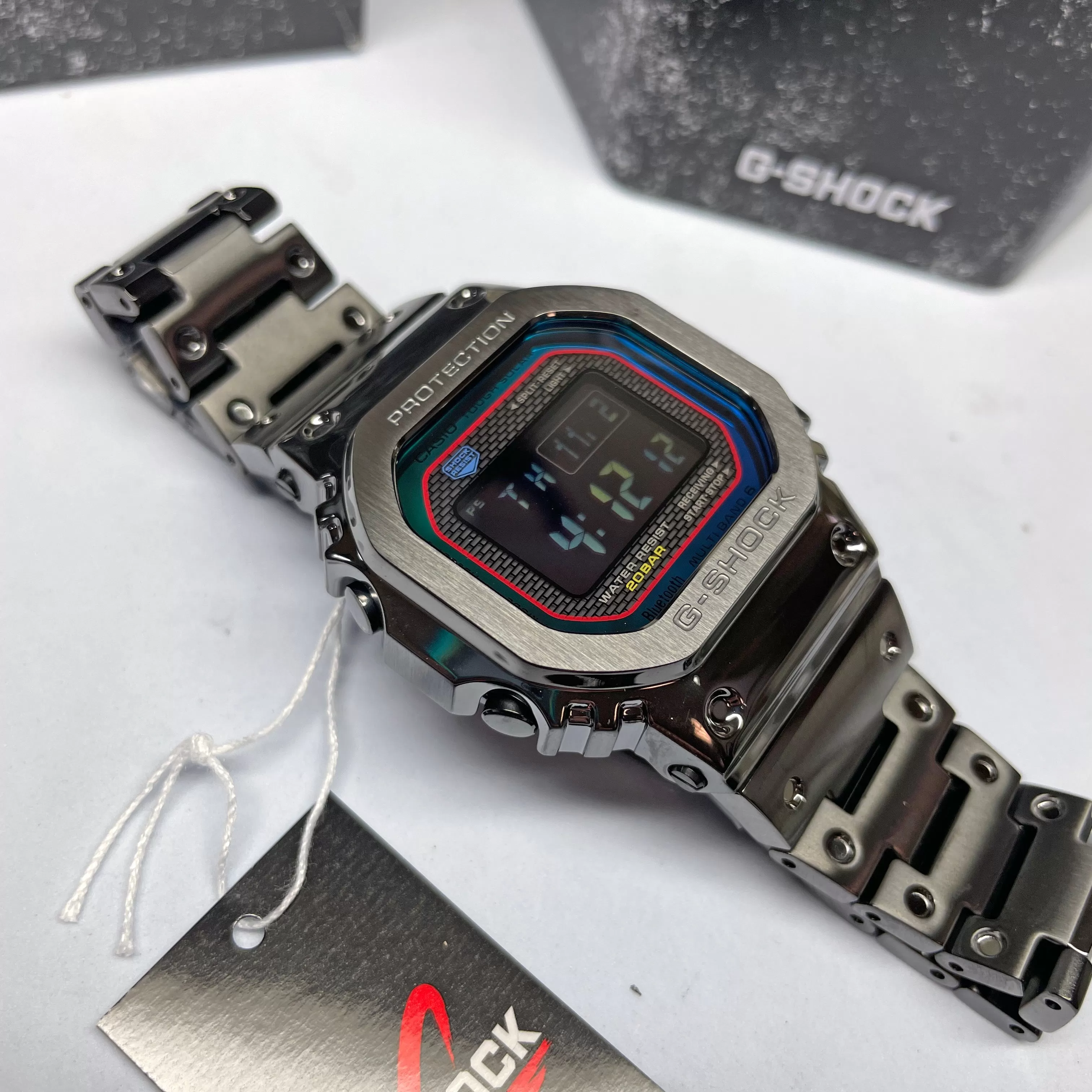 CASIO G-SHOCK GMWB5000BPC-1 Bluetooth Polychromatic Rainbow Full Metal Solar Square Watch Black