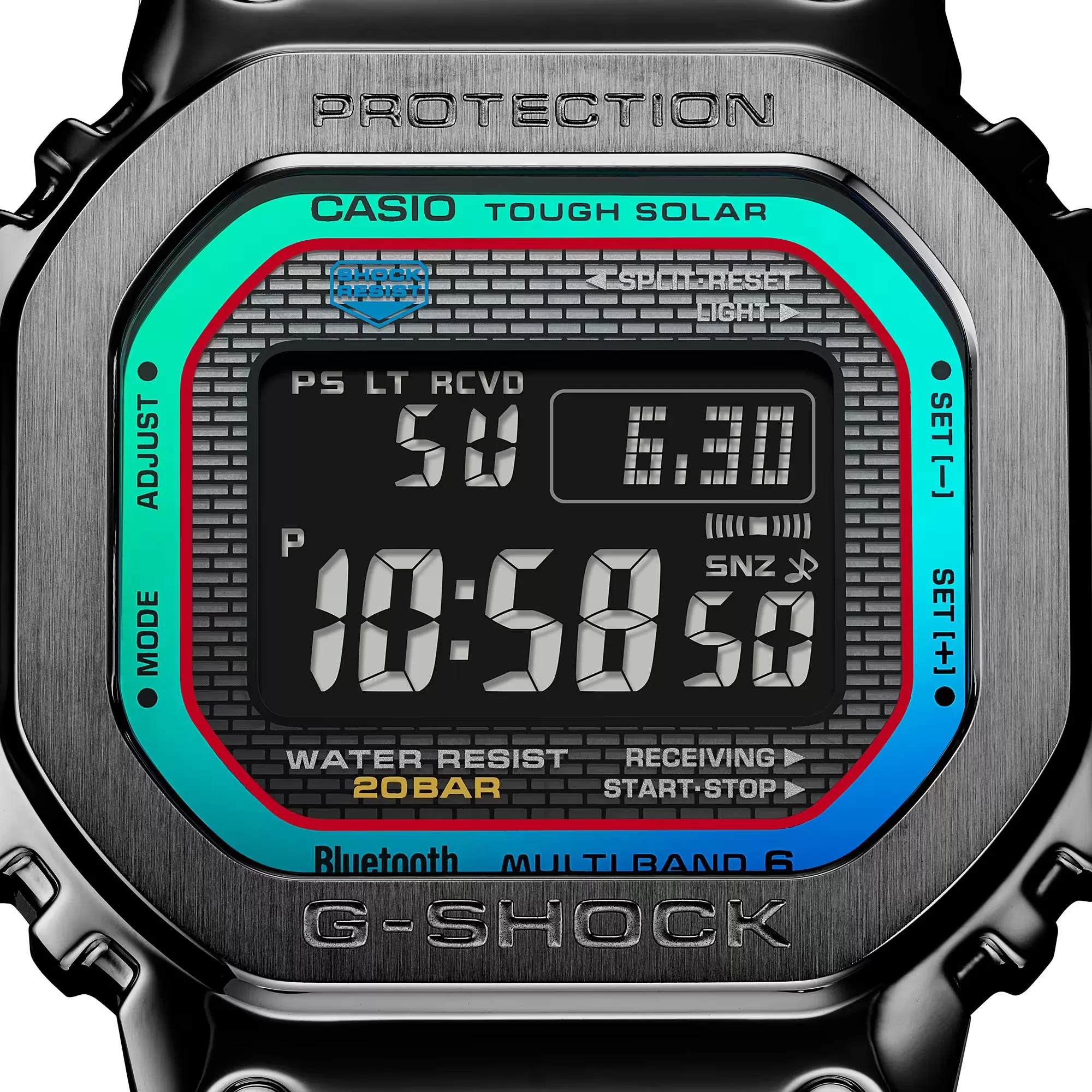 CASIO G-SHOCK GMWB5000BPC-1 Bluetooth Polychromatic Rainbow Full Metal Solar Square Watch Black