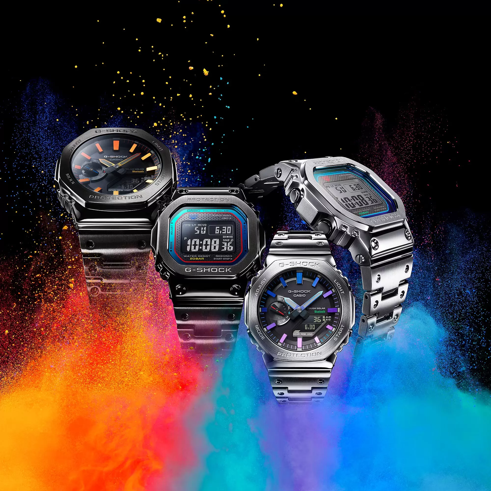 CASIO G-SHOCK GMWB5000BPC-1 Bluetooth Polychromatic Rainbow Full Metal Solar Square Watch Black