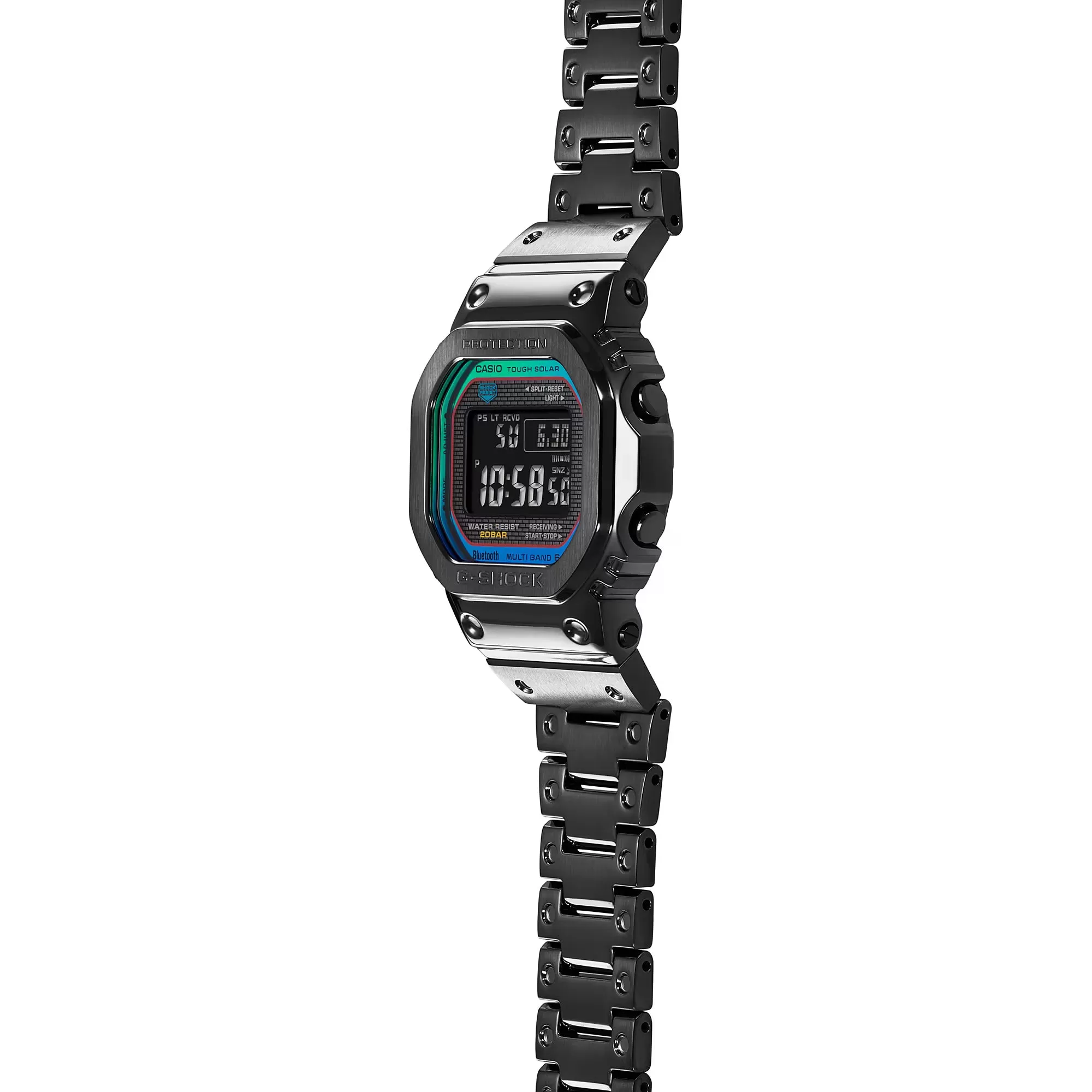 CASIO G-SHOCK GMWB5000BPC-1 Bluetooth Polychromatic Rainbow Full Metal Solar Square Watch Black