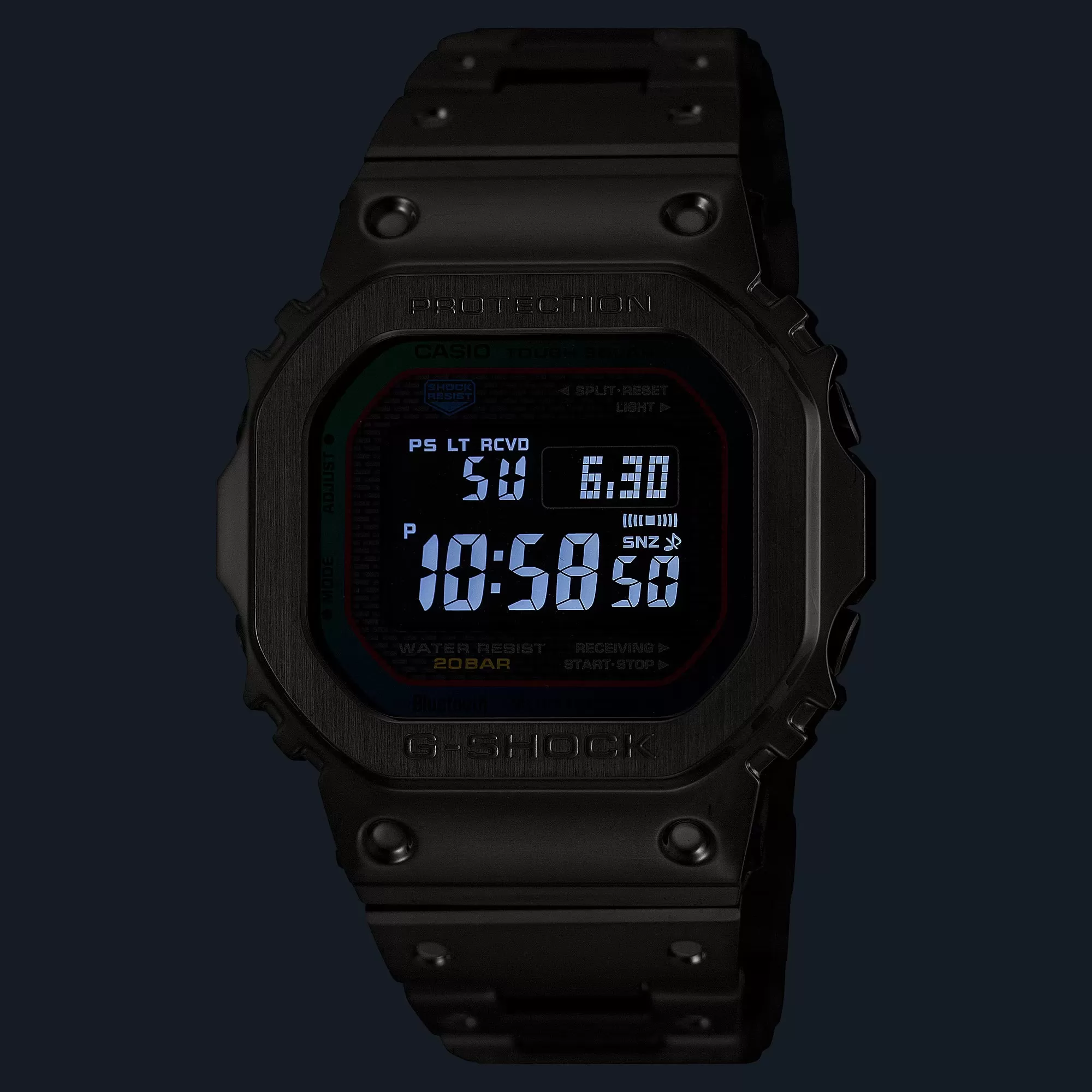 CASIO G-SHOCK GMWB5000BPC-1 Bluetooth Polychromatic Rainbow Full Metal Solar Square Watch Black