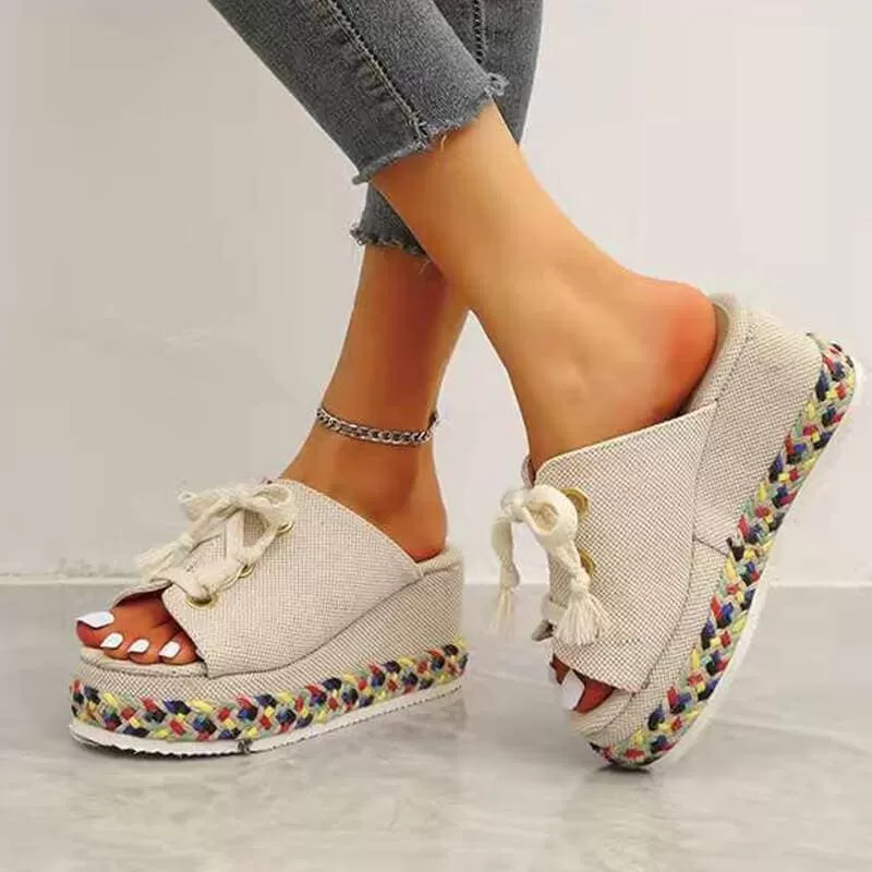 Casual Braided Lace-up Wedge Sandals