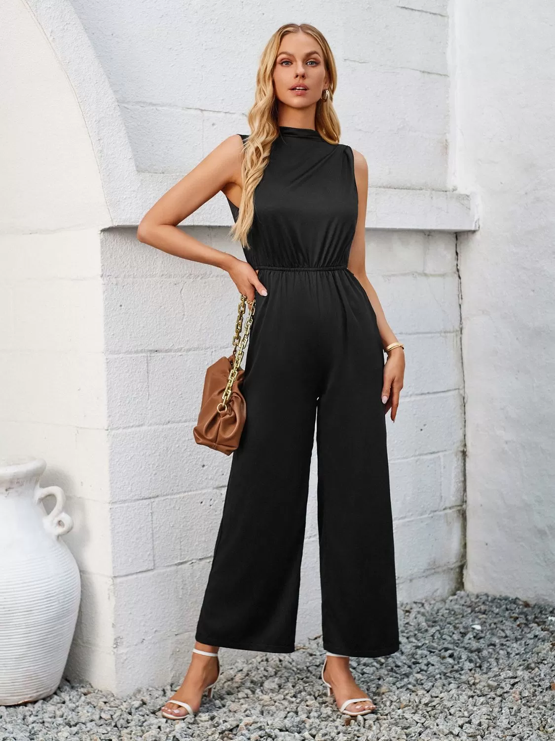 Chic Cutout Tied Wide Leg Sleeveless Jumpsuit for Women - Perfect Summer Fashion, Stylish and Comfortable One-Piece Outfit