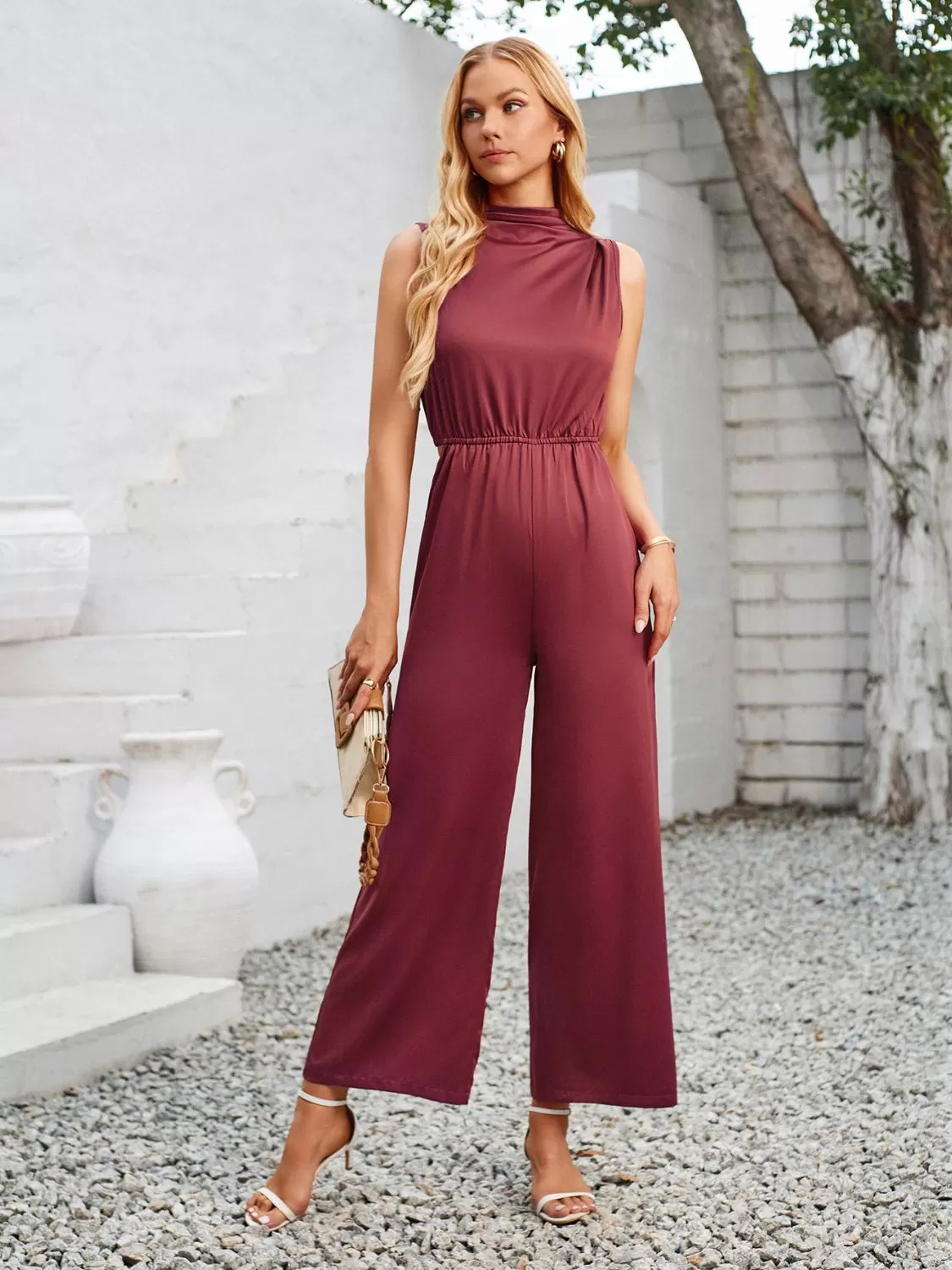 Chic Cutout Tied Wide Leg Sleeveless Jumpsuit for Women - Perfect Summer Fashion, Stylish and Comfortable One-Piece Outfit