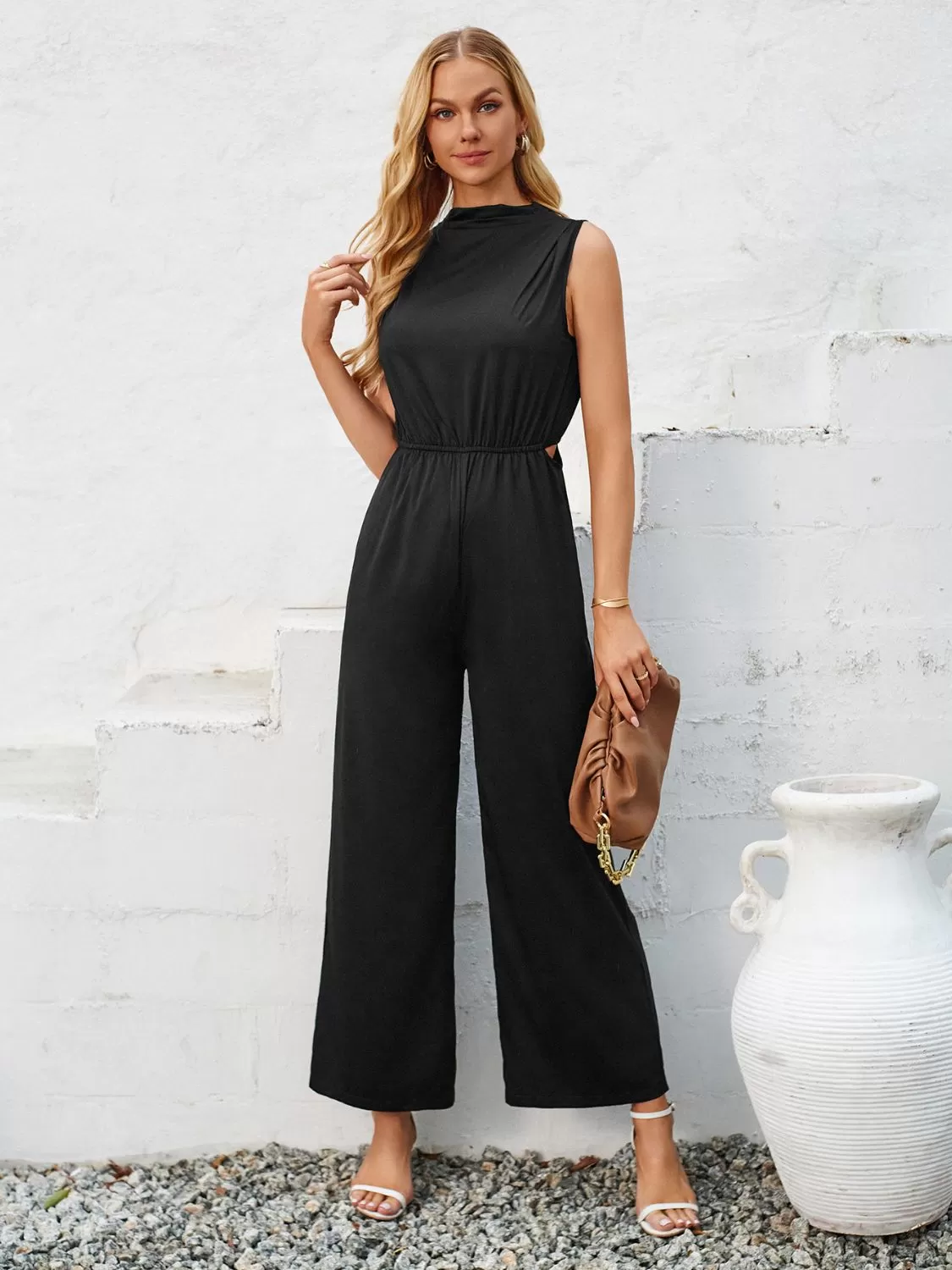 Chic Cutout Tied Wide Leg Sleeveless Jumpsuit for Women - Perfect Summer Fashion, Stylish and Comfortable One-Piece Outfit