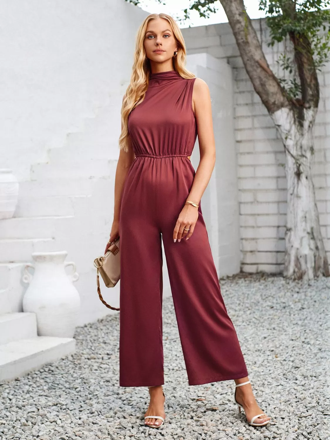 Chic Cutout Tied Wide Leg Sleeveless Jumpsuit for Women - Perfect Summer Fashion, Stylish and Comfortable One-Piece Outfit