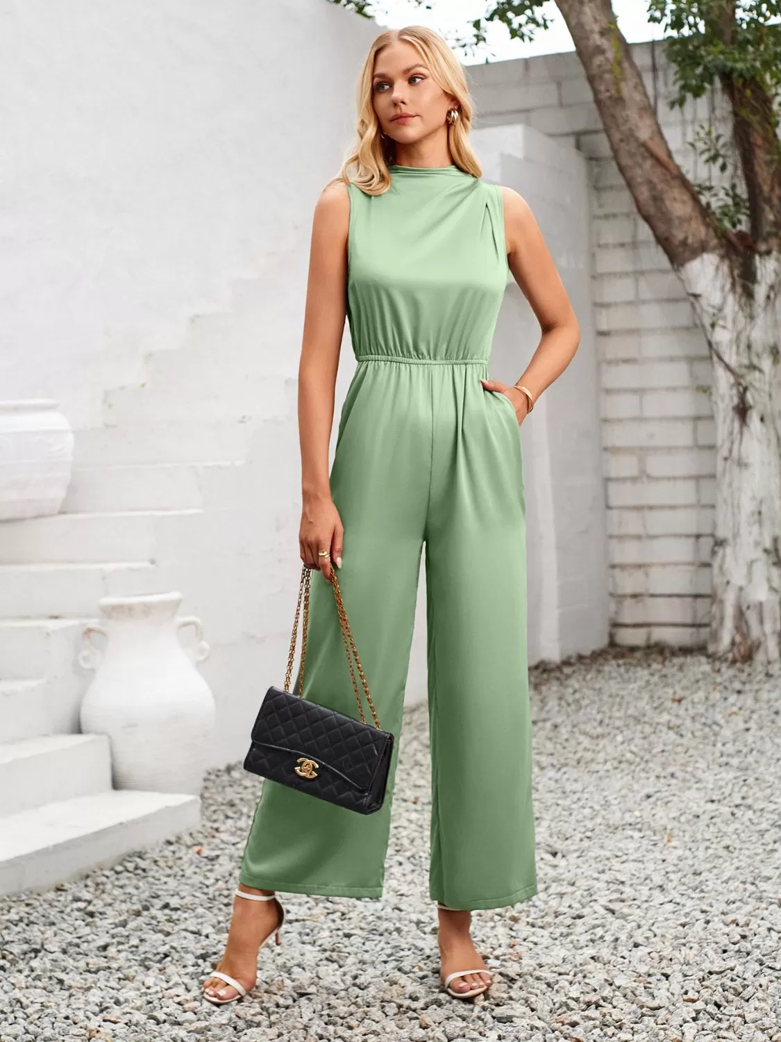 Chic Cutout Tied Wide Leg Sleeveless Jumpsuit for Women - Perfect Summer Fashion, Stylish and Comfortable One-Piece Outfit