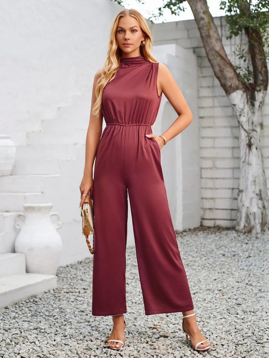 Chic Cutout Tied Wide Leg Sleeveless Jumpsuit for Women - Perfect Summer Fashion, Stylish and Comfortable One-Piece Outfit