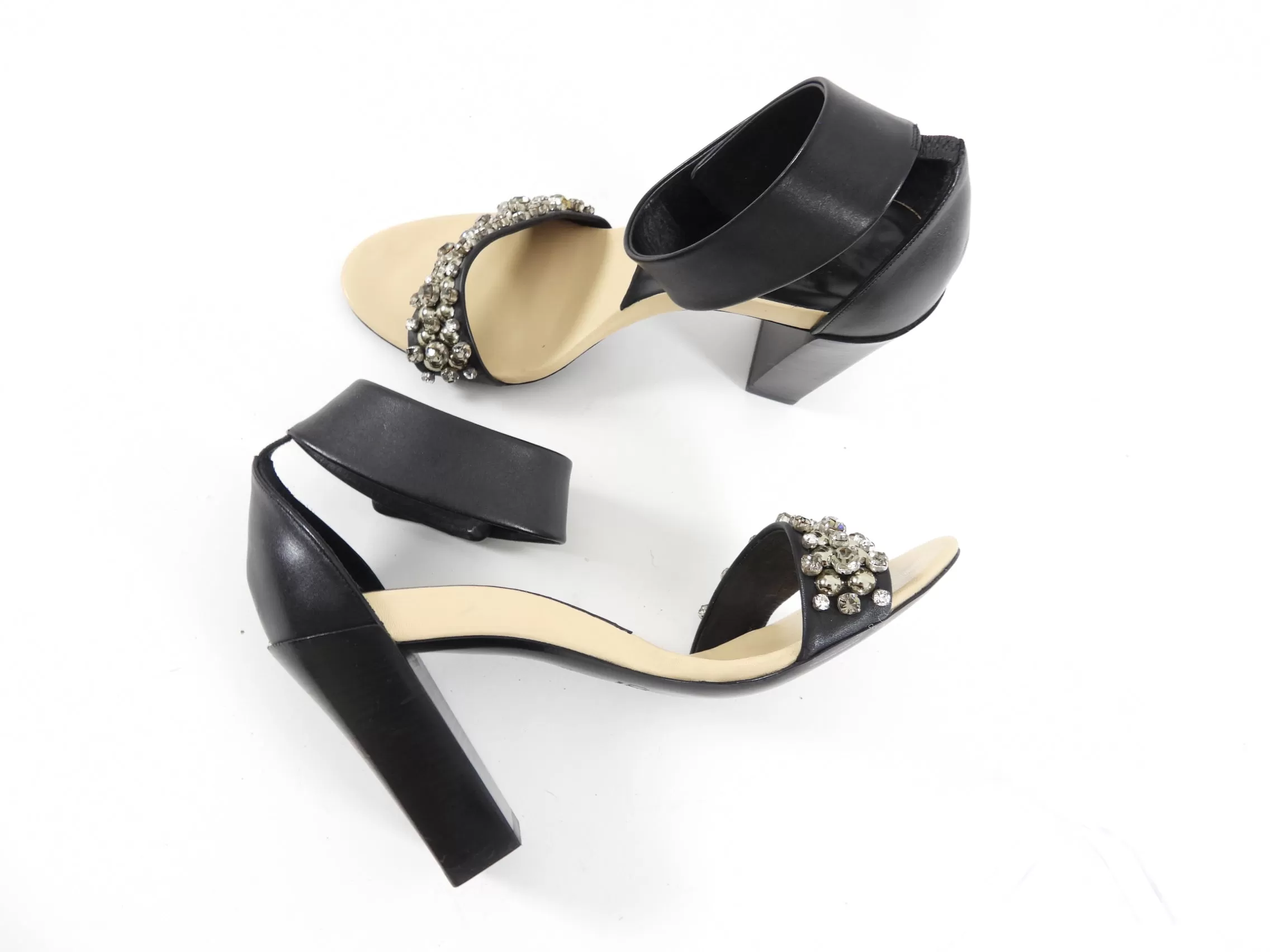 Chloe Black and Nude Jewel Embellished Block Heel Sandal - 38