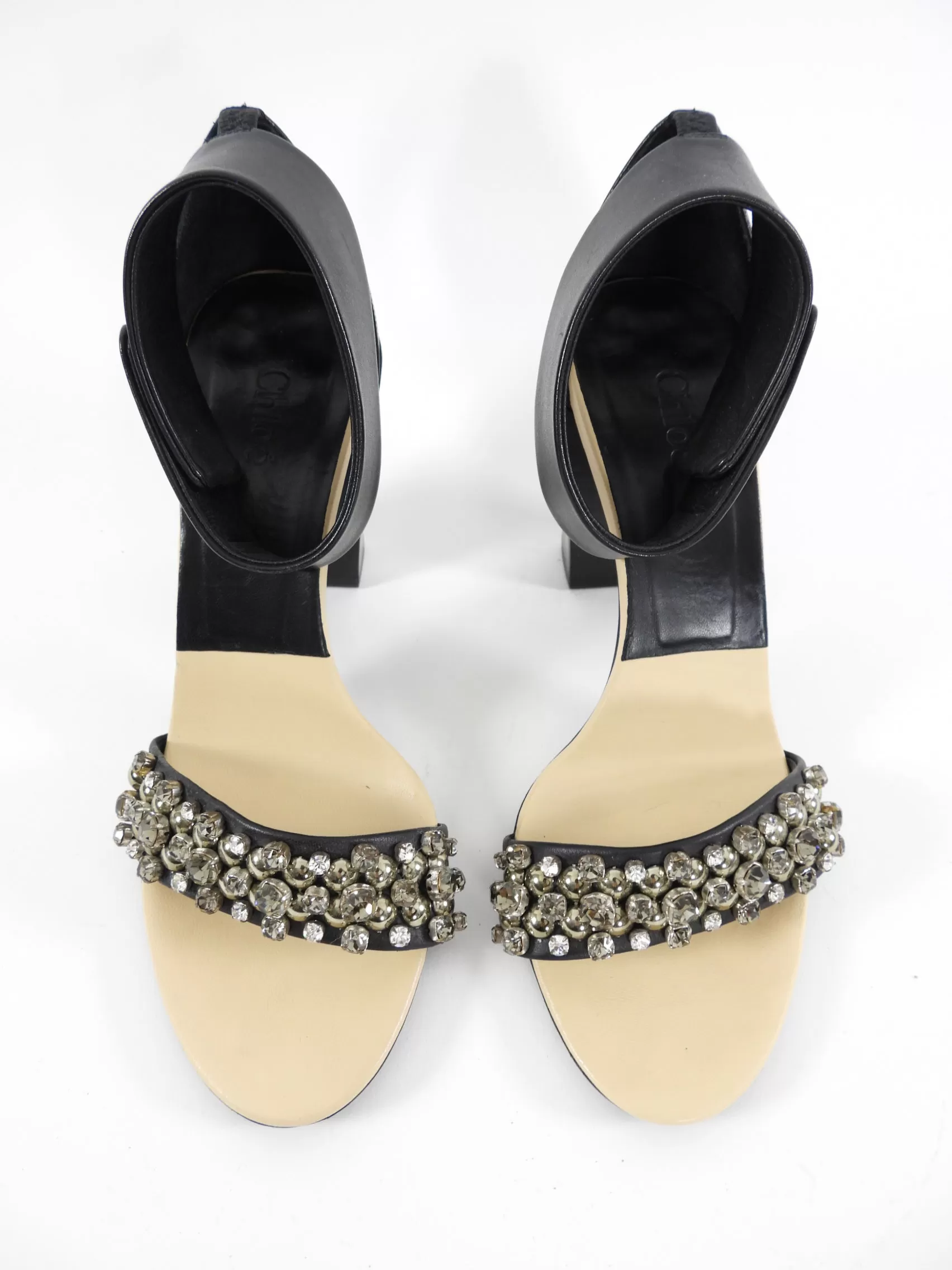 Chloe Black and Nude Jewel Embellished Block Heel Sandal - 38