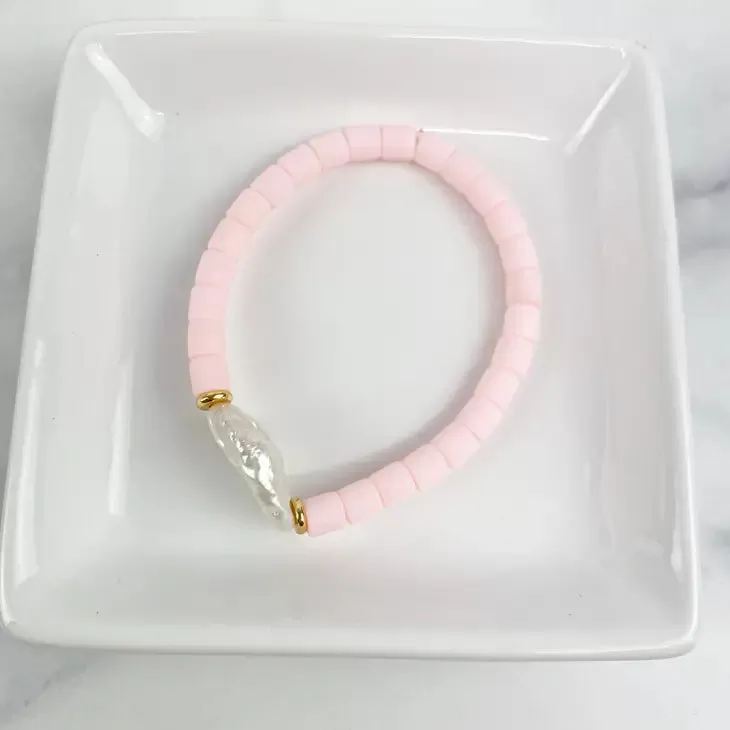 Clay Tube   FW Pearl Bracelet 6mm Light Pink