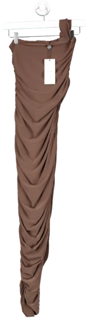 Club L Brown Dorit One Shoulder Asymmetric Ruched Midi Dress UK 8