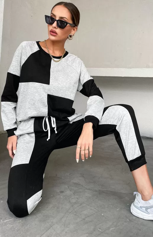 Color Block Sweater Round Neck Suit