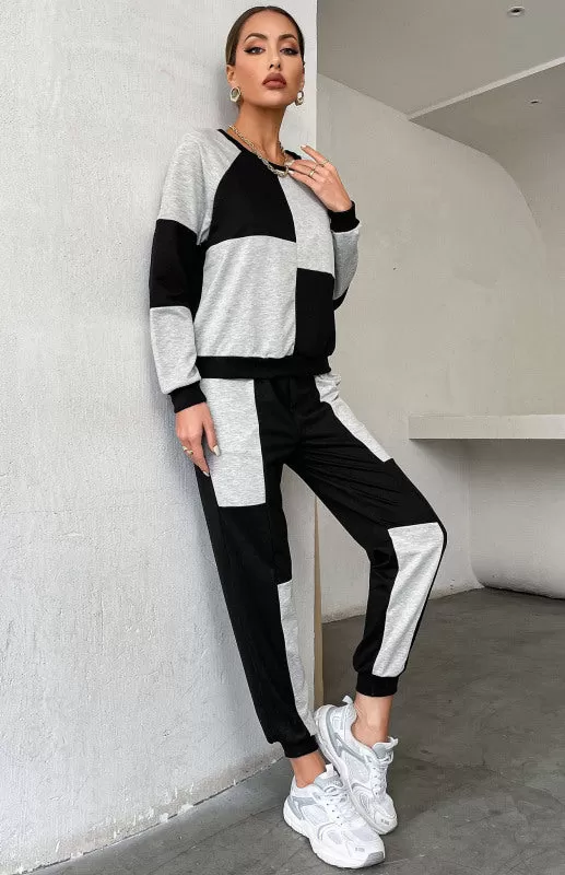 Color Block Sweater Round Neck Suit