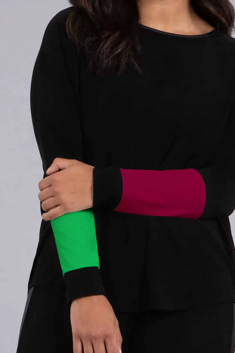 Colour Block Sleeve Nu Cinch Top | Black/Kelly/Magenta