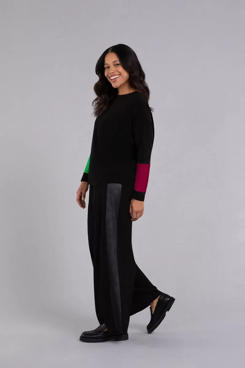 Colour Block Sleeve Nu Cinch Top | Black/Kelly/Magenta