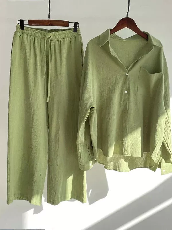 Cozy Green and White Plus Size Cotton Loungewear Set with Crop Top and Pants