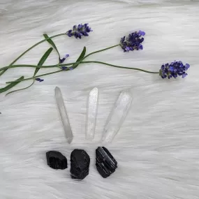 Crystal Set! Clear Quartz points from Brazil   Black Tourmaline