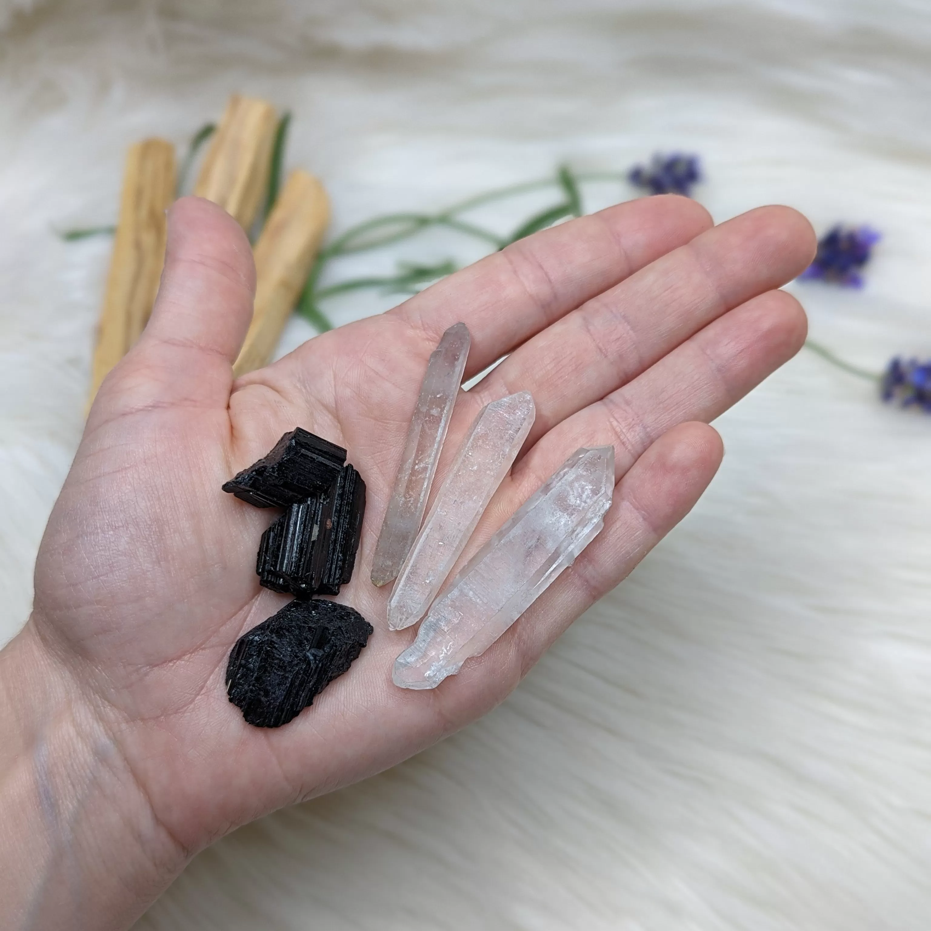 Crystal Set! Clear Quartz points from Brazil   Black Tourmaline