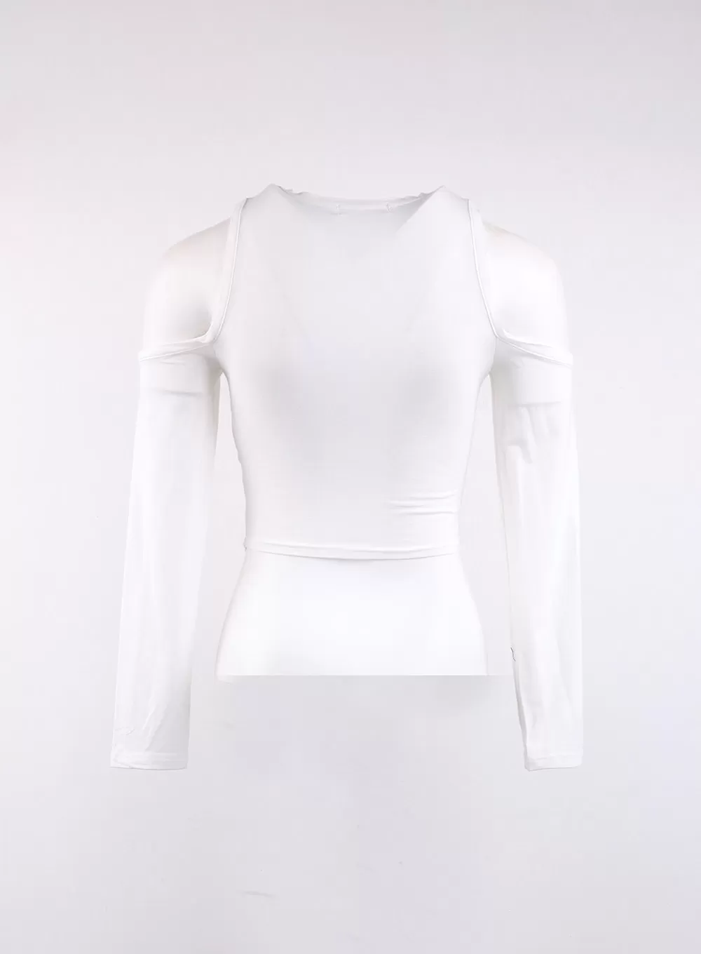 Cut Out Shoulder Long Sleeve Crop Tee CJ418