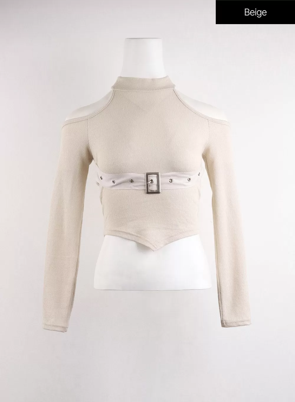 Cut-Out Turtle Neck Belt Crop Top CJ416