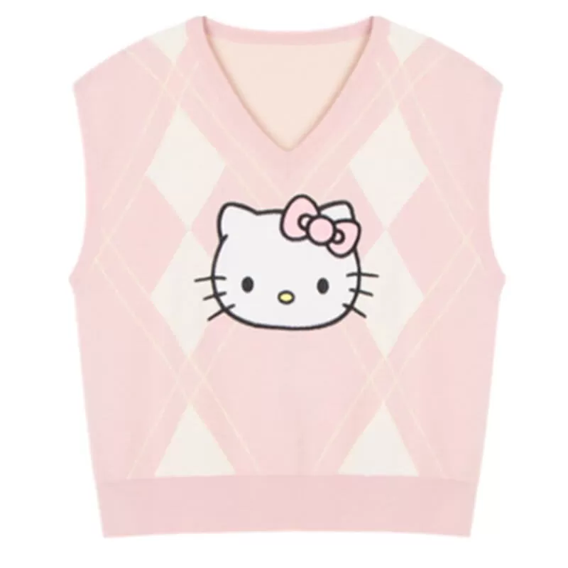 CUTE “HELLO KITTY" PASTEL PINK KNIT VEST BY9001