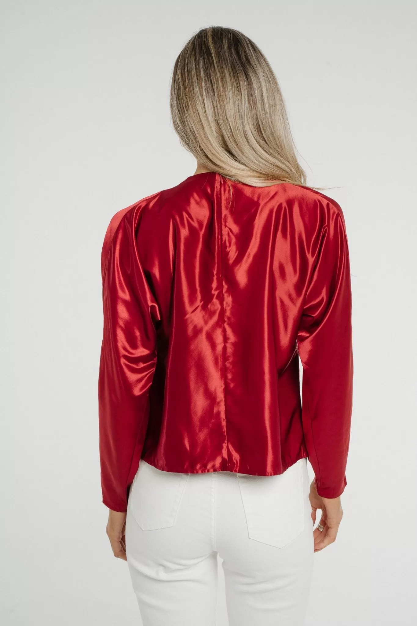 Daisy Drape Satin Top In Red