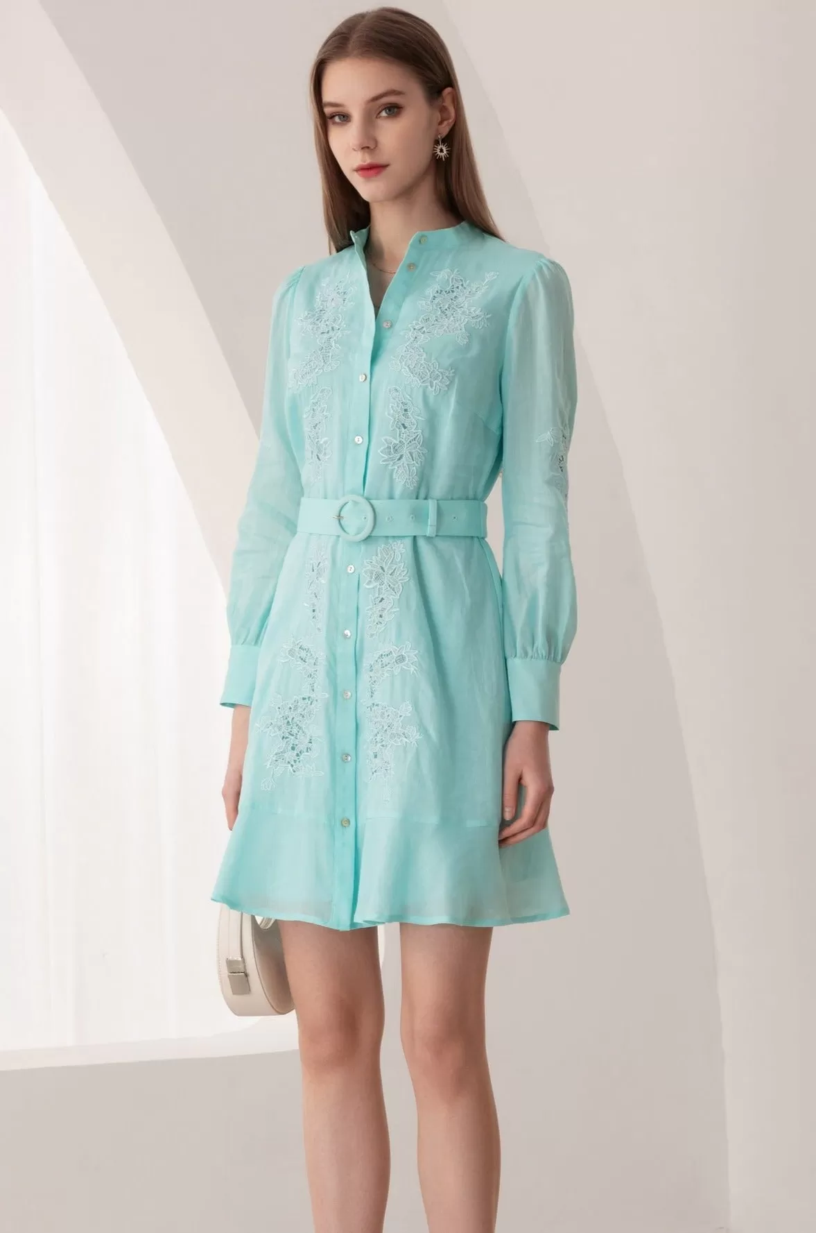 Denize Mini Embroidered Dress - Aqua - GDS