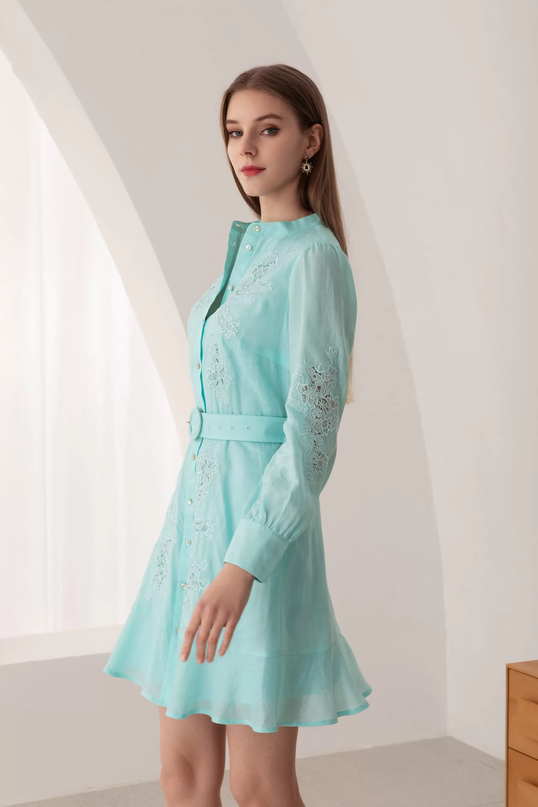 Denize Mini Embroidered Dress - Aqua - GDS