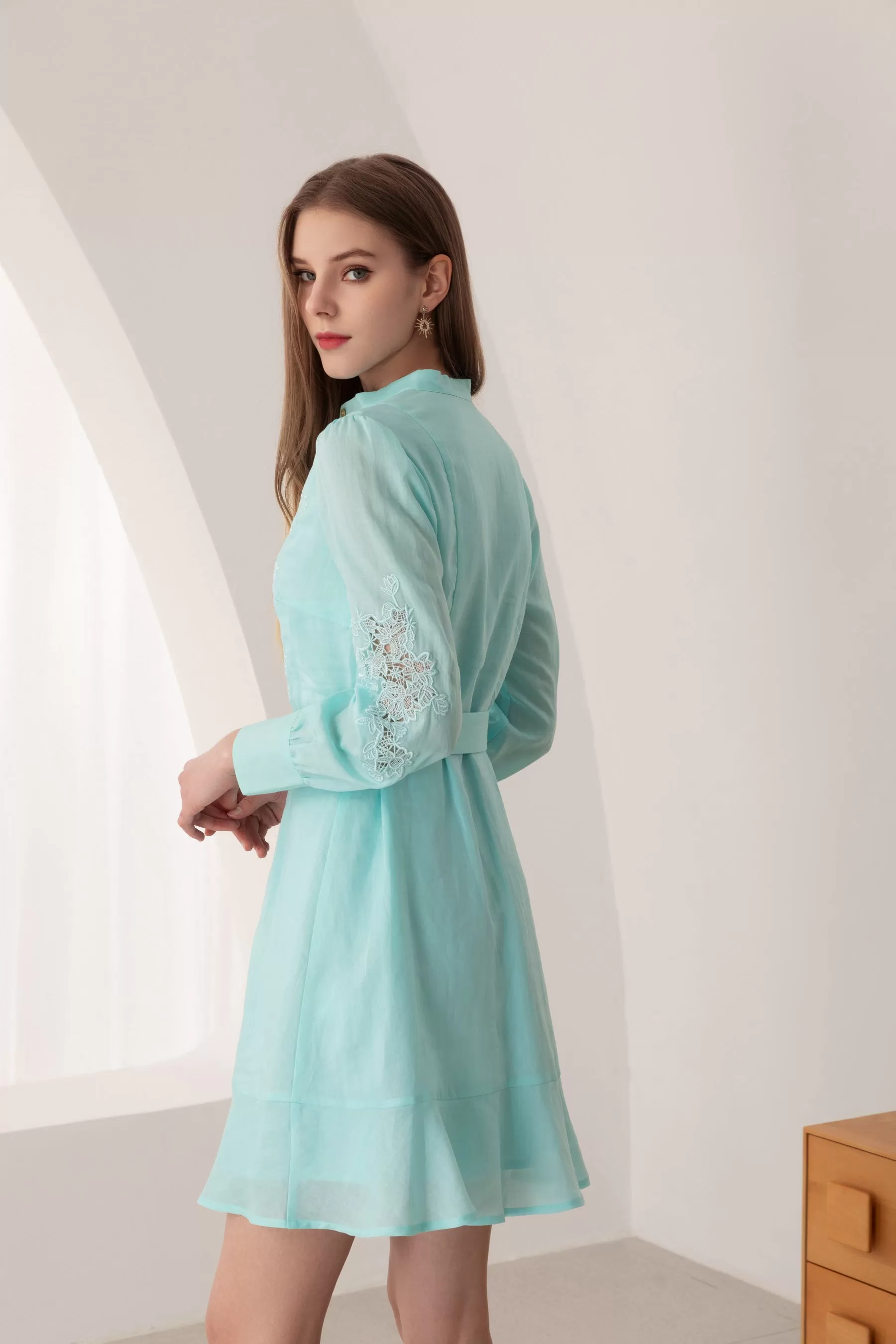 Denize Mini Embroidered Dress - Aqua - GDS