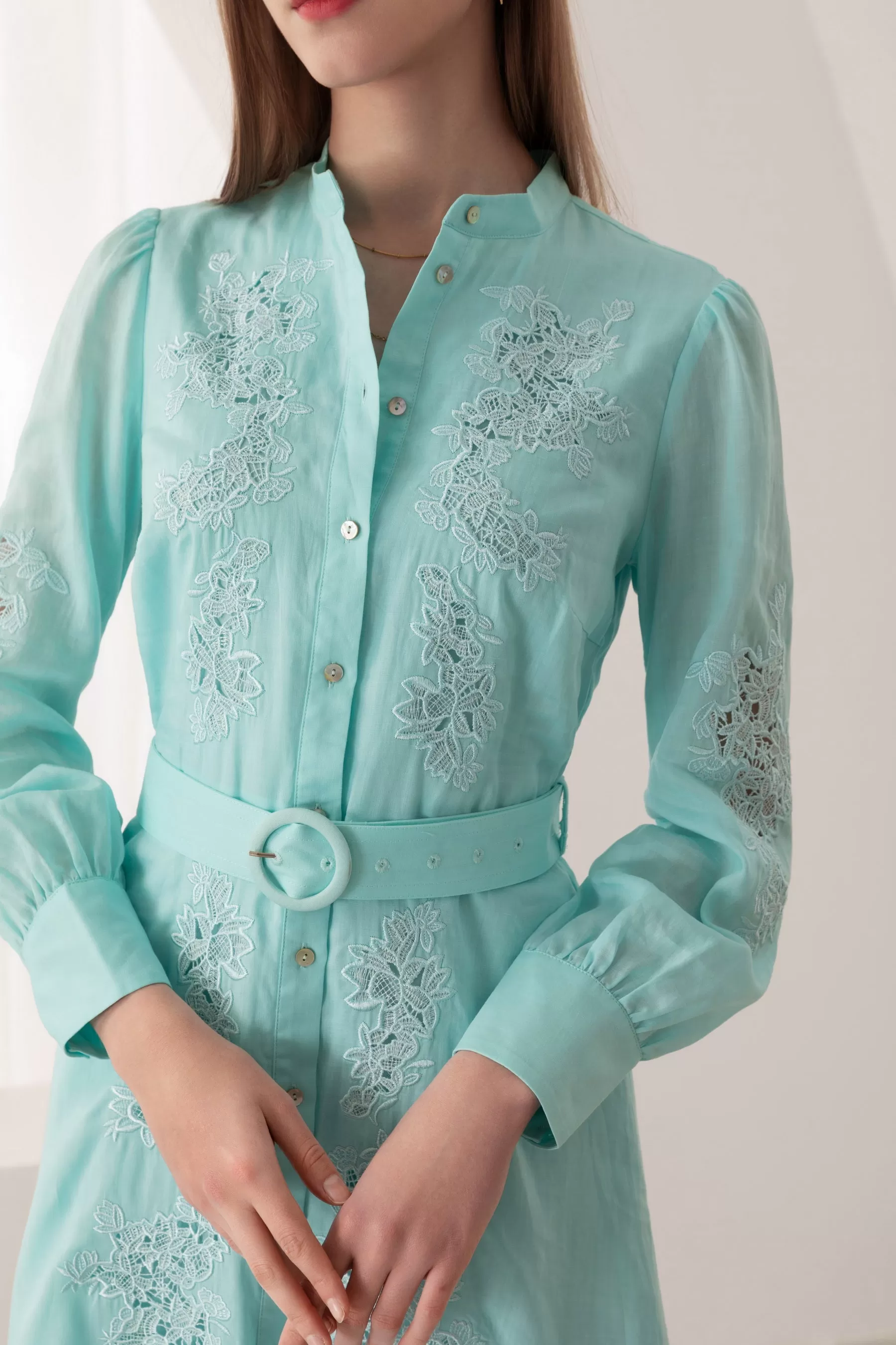 Denize Mini Embroidered Dress - Aqua - GDS