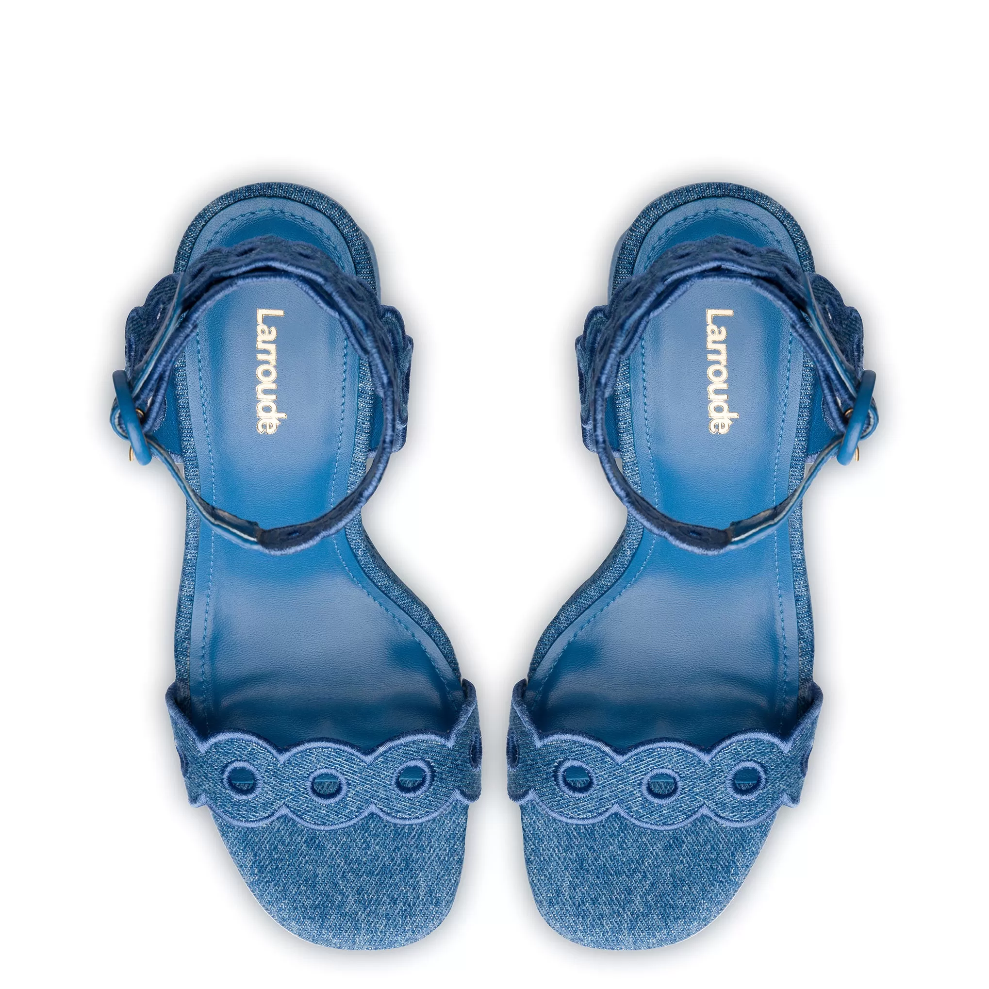 Dolly Broderie Sandal In Blue Stoned Denim