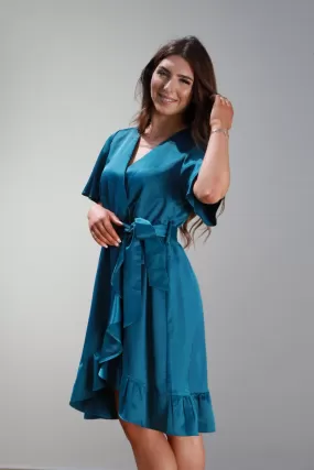 Double Second Frill Wrap Dress With Tea Sleeve