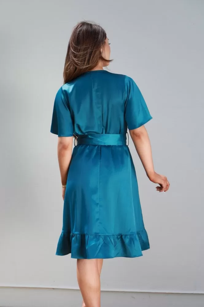 Double Second Frill Wrap Dress With Tea Sleeve